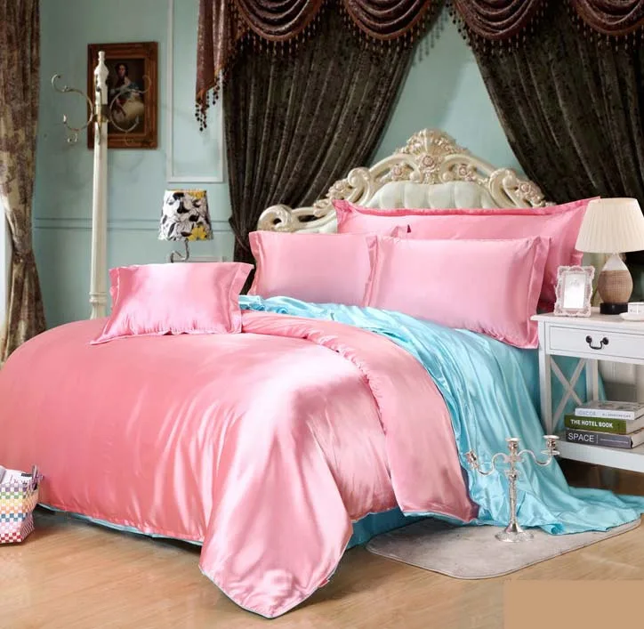 Близнец полный Queen King size шелковый атлас 3/4 шт постельное белье Королевского Ice Silk