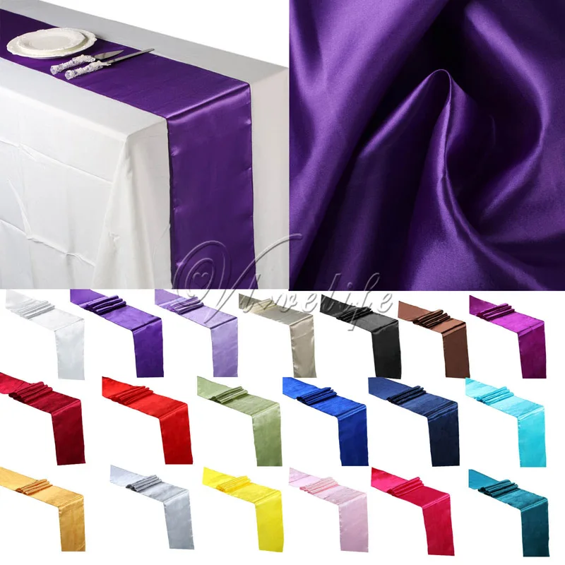 

5PCS New Purple Satin Table Runners 12" x 108'' Wedding Party Banquet Home Hotel Table Decorations Supplies 30cm x 275cm