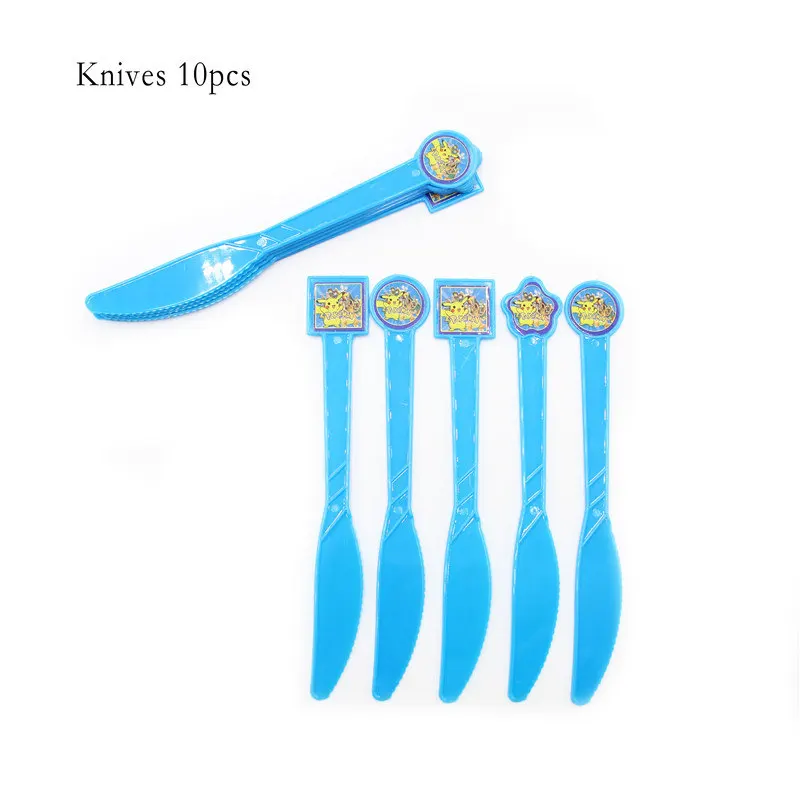 Knives 10pcs Украшения для дня рождения для детей, мальчиков, Покемон, одноразовая посуда, Набор салфеток, тарелки, Подарочная сумка, фольгированный шар, Покемон, вечерние принадлежности - Цвет: Knives 10pcs