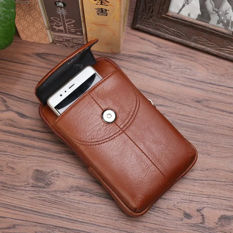 Поясная Сумка из натуральной кожи для мужчин кошелек мобильного телефона 5 6