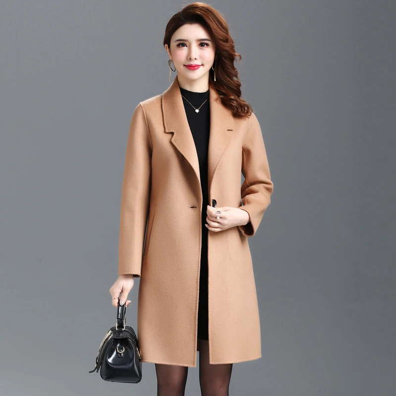 

2020 New Autumn Winter Woolen coat women Long Warm Overcoat women plus size Slim Double-sided Wool coat Elegant Ladies coats 3XL