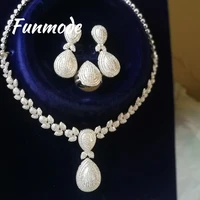 funmode luxury shinning cubic zircon 4 piece set jewelry for women hot selling necklacebraceletearrings jewelry sets f012k