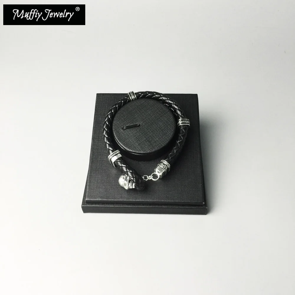 Кожаный браслет с черепом хорошие ювелирные изделия в европейском стиле для