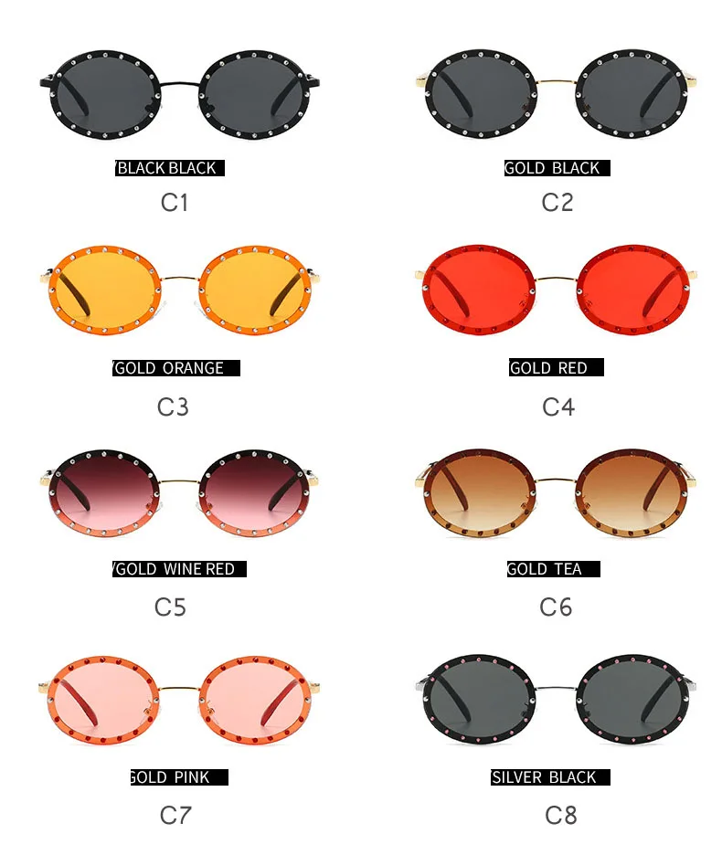 

2019 Oval Luxury Stainless Steel Sunglasses women UV400 Trending Shades for women Rhinestone Round sunglasses sunglasses women