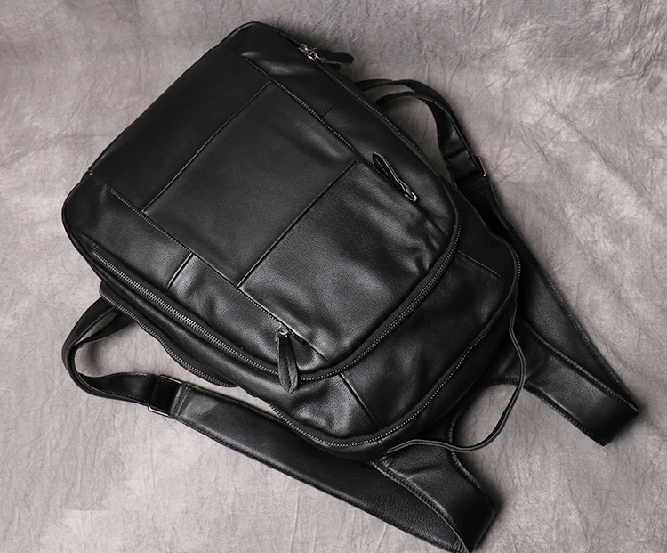 Новинка, черные мужские рюкзаки из воловьей кожи, сумка на плечо для ноутбука, натуральная кожа, Большой Вместительный бизнес рюкзак для путешествий, компьютера