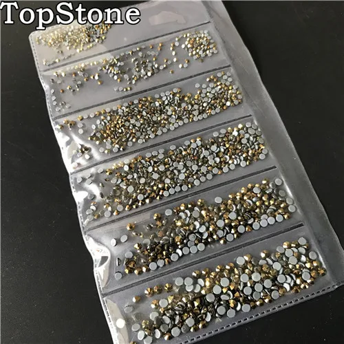 TopStone 1600 шт./лот, смешанные размеры SS4~ SS12, горячая фиксация, стразы с плоской задней стороной, 6 размеров s для рукоделия, клей для дизайна ногтей, Кристальное украшение - Цвет: Gold Hematite
