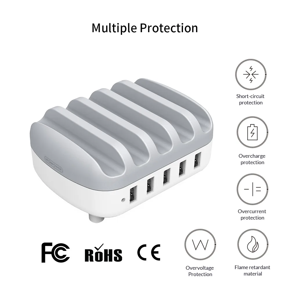 NTONPOWER 5 портов USB зарядное устройство настольная зарядная станция 5В 2.4A зарядка для мобильного телефона и планшета с держателем телефона