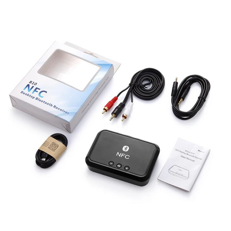 Black Портативный Nfc Bluetooth стерео аудио приемник адаптер с поддержкой Nfc 3,5 мм/RCA выход Музыка звук для телефона автомобильный динамик усилитель - Цвет: Black