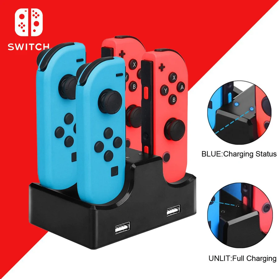 4 в 1 зарядное устройство для Nintendo Switch Joy con со светодиодной зарядной док станцией 2