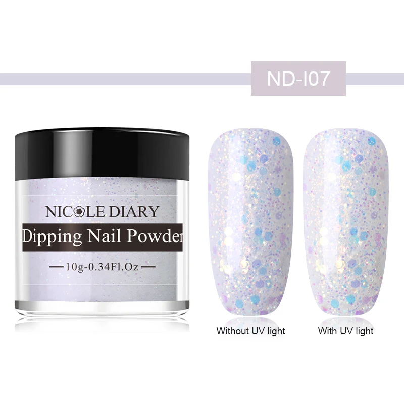 ND-I07 NICOLE DIARY 10 г блеск погружающийся порошок для ногтей пигмент пыль светильник чувствительные хлопья Блестки Дизайн ногтей украшения Советы - Цвет: ND-I07