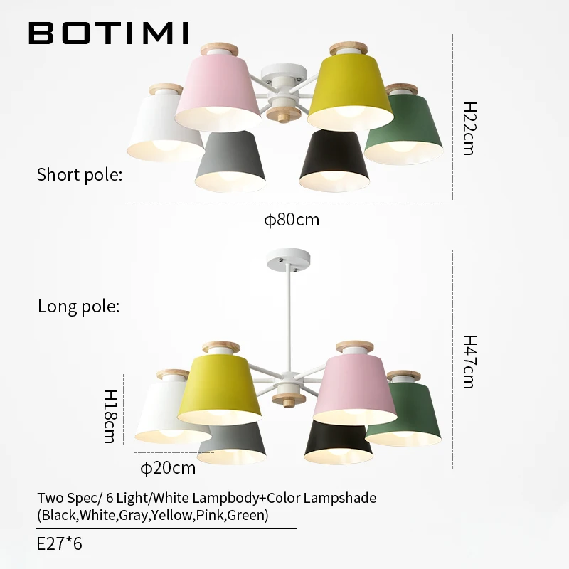 6 Light In Colorful BOTIMI красочный люстра светильник ing для гостиной светодиодный деревянный подвесной светильник Современные Люстры для спальни и кухни - Цвет абажура: 6 Light In Colorful