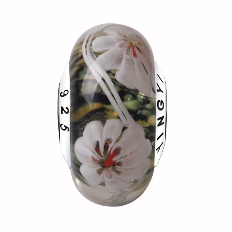 5pcs New Style Free Shipping Rose Flower Glass Beads With 925 Sterling Silver Tube For Women Bracelet Necklace DIY Accessories | Украшения