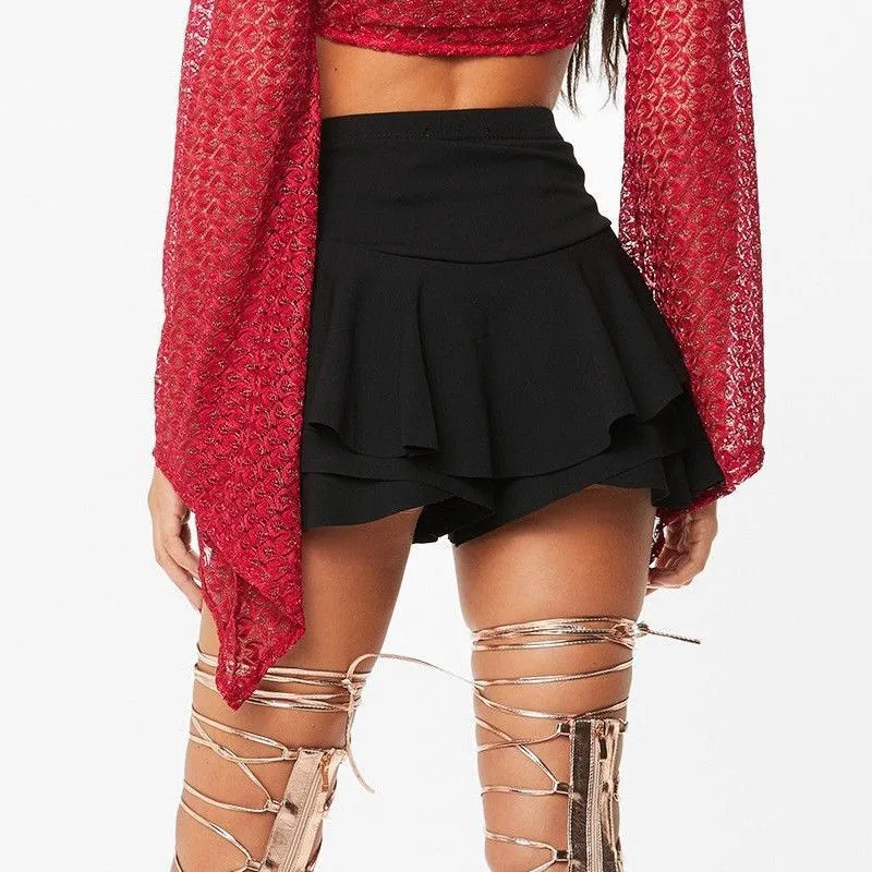 

New Summer high waist Layered Ruffled Frill Skorts ball pleated skirts Party Mini Skirt Shorts Ladies Womens Brief Solid Skirts