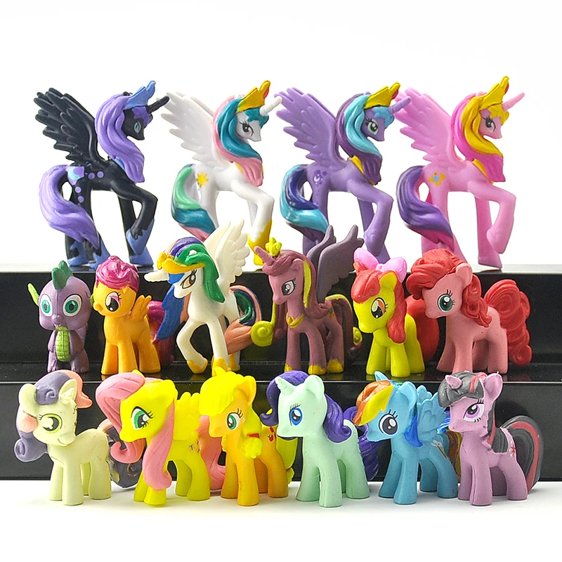 

16Pcs/Lot 3-6Cm Little Pvc Action Toy Figures Horse Princess Celestia Christmas Gift for Kids Toys
