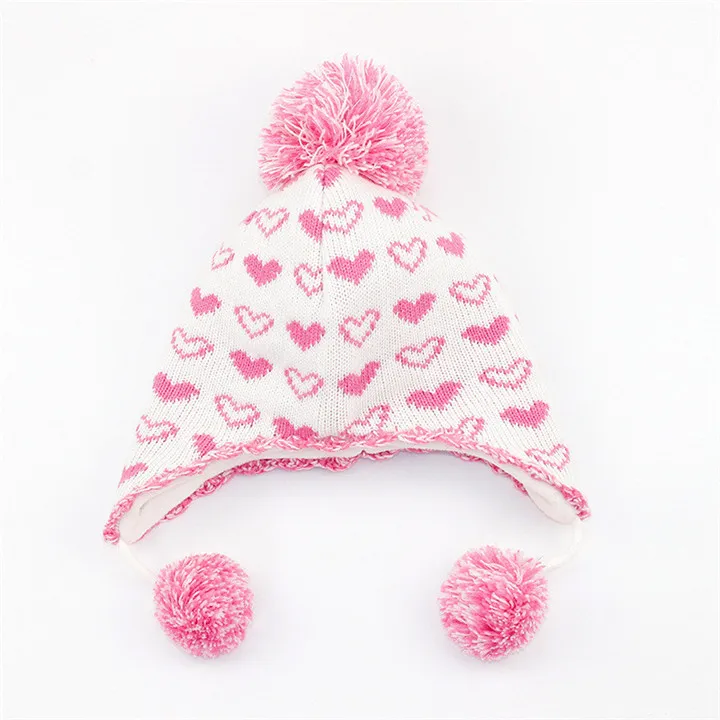 only pink hat Модные шапки с сердечками для маленьких девочек, комплект из шапки и шарфа для девочек, теплые шапки для девочек, осенне-зимние детские шапки и шарф для девочек - Цвет: only pink hat