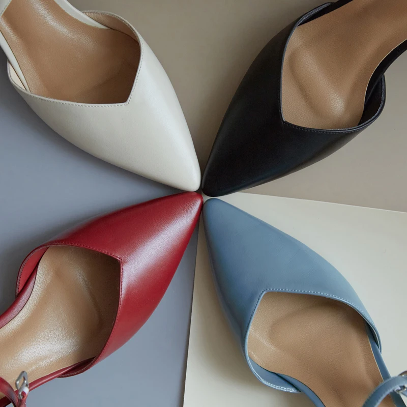 Новинка 2019 женские босоножки из натуральной кожи с острым носком круглым