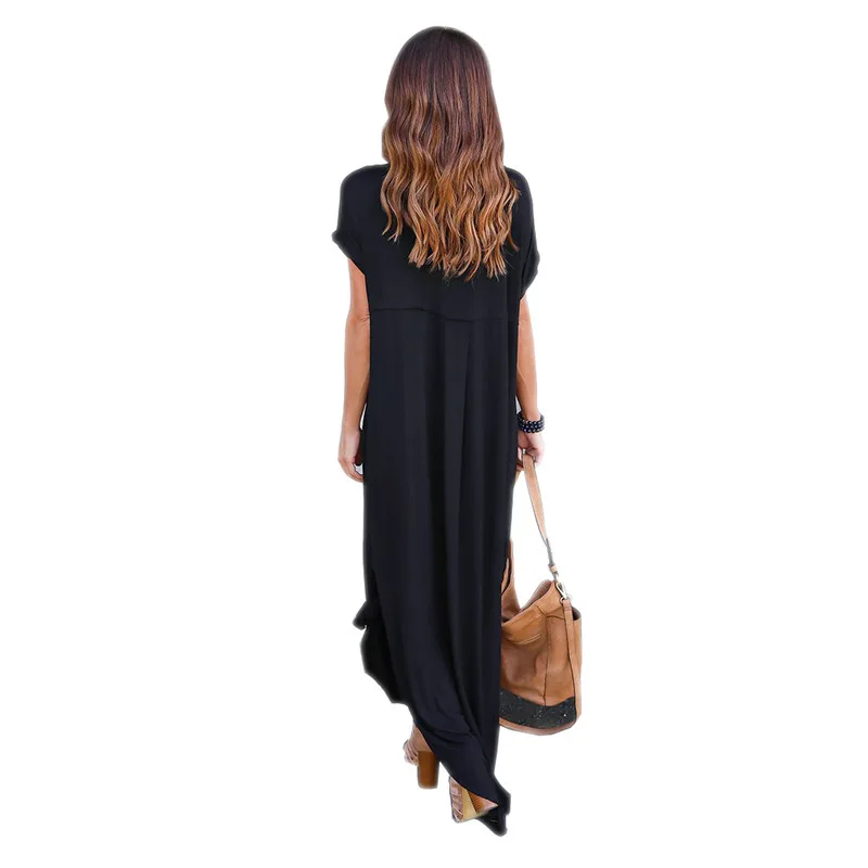 Women Dresses Fashion Summer Boho Beach Split Short Sleeve Casual Dress Elegant Maxi Vestido | Женская одежда