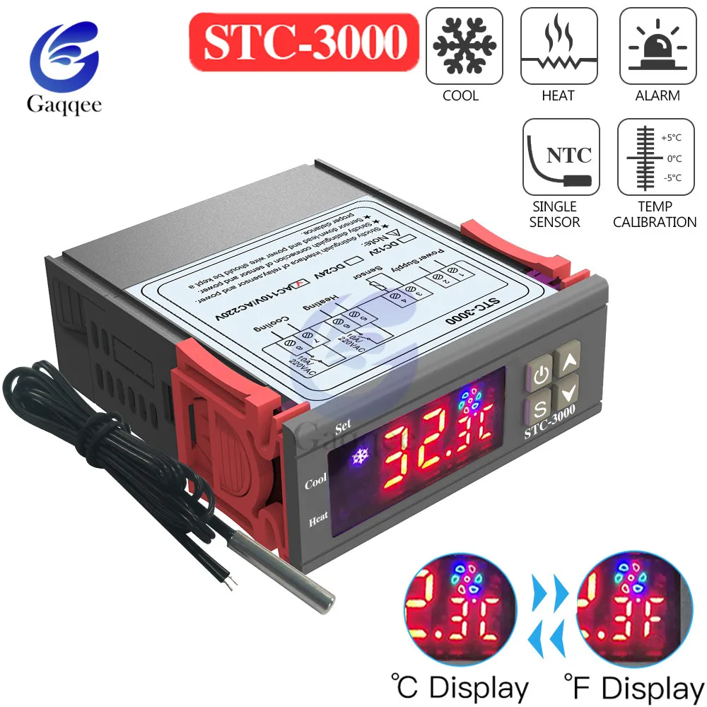 

STC-3000 AC 220V 110V 12V 24V LED Digital Temperature Controller Thermostat Thermometer Incubator Heating Cooling Sensor Meter