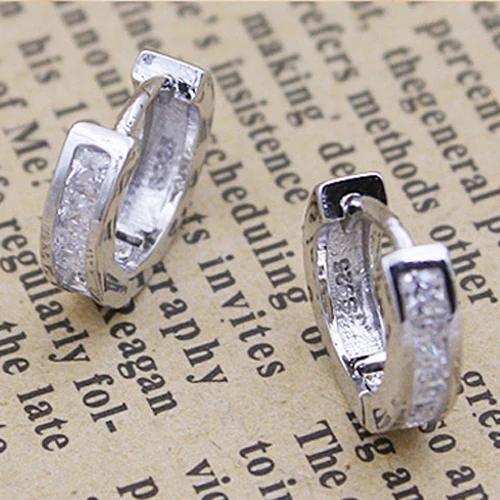Fashion Men's Silver Plated Small Round Square Rhinestone Hoop Huggie Earrings | Украшения и аксессуары