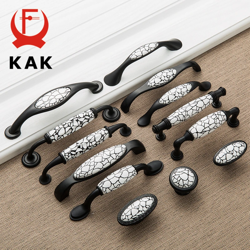 KAK черные ручки для шкафа мраморные керамические шкафов ящиков мебельная