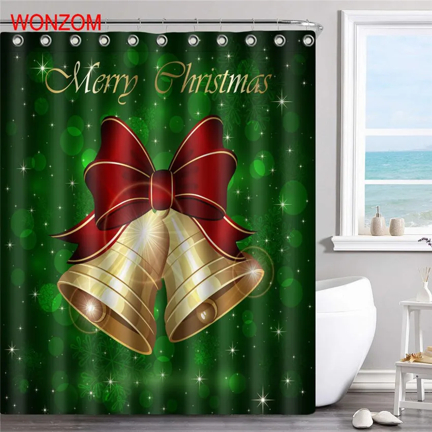 WONZOM Jingle Bells занавески для душа ванная комната с 12 крючками водонепроницаемые