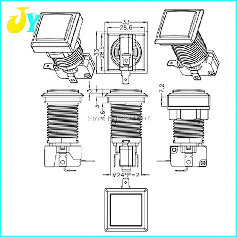 20 шт./компл. 32 мм кнопка аркада со светодиодной подсветкой 12 В квадратная с