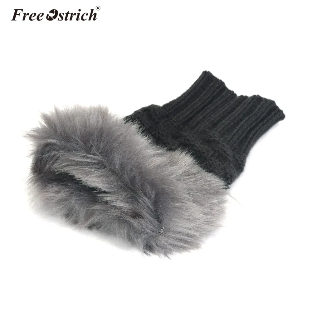 Перчатки Free Ostrich Для женщин зимние теплые Девушка наручные с открытыми пальцами на платформе из искусственного кроличьего меха; Сапоги перчатки варежки Ганц Femme CJ20