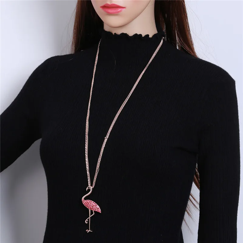 Женское колье с фианитами розовое золото подвеска чокер фламинго|flamingo pendant|necklace