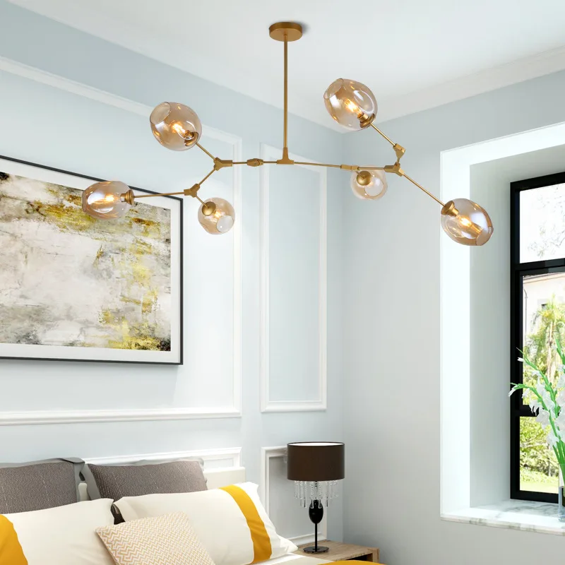Nordic lighting restaurant chandelier post modern bedroom molecular magic bean light simple creative study room lamp gold black | Освещение