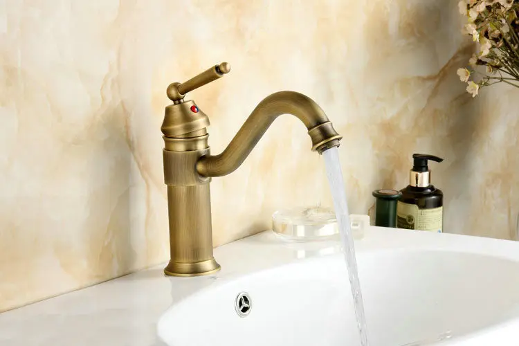 8 &quotантичный латунный Смеситель для ванной раковины кран Поворотный смеситель