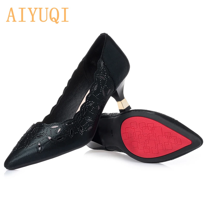 AIYUQI, летняя женская обувь модные босоножки-лодочки с острым носком модельные туфли с вырезами водонепроницаемые мокасины на низком каблуке однотонные свадебные женские туфли на каблуке