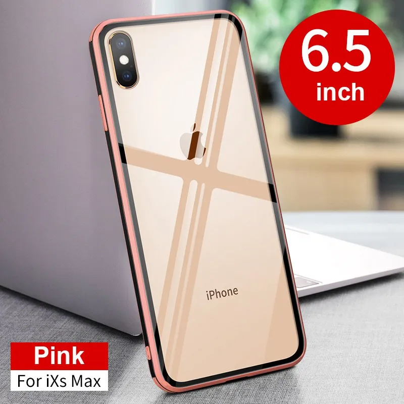 Прозрачный чехол из закаленного стекла для iPhone 11 Pro Max 11 Pro 11 популярный цветной силиконовый чехол-бампер для iPhone XS Max XR XS X 7 8 6 6S Plus - Цвет: Pink