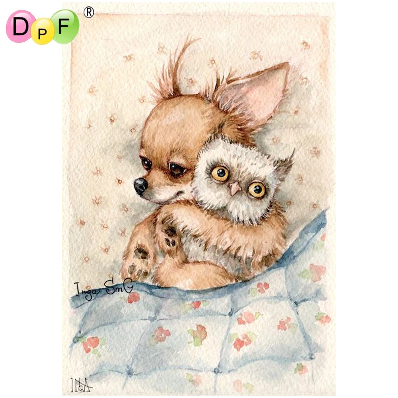 DPF Алмазная вышивка Сова и щенок алмазная живопись крестиком домашний декор