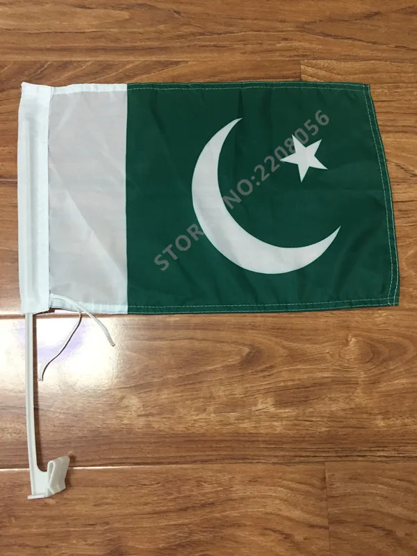 Free Shipping 30x45cm Pakistan Car Window Flag Polyester Flags High Quality 100D With Flagpole |