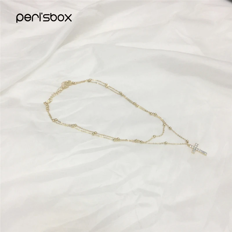 Золотая ожерелье Peri'sBox Изысканная чокер с крестиком колье изящное винтажное
