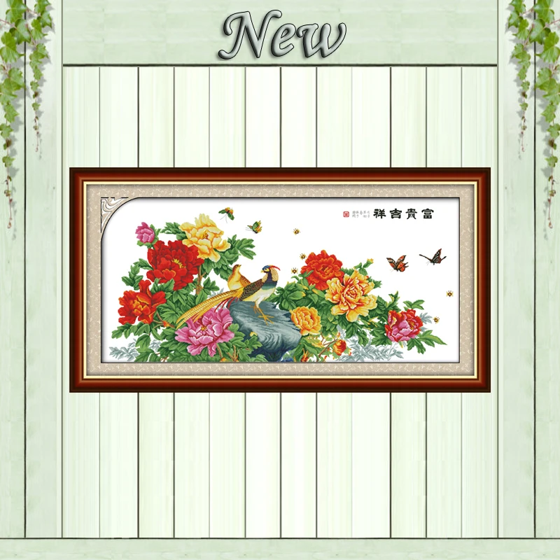 

Wealth good luck peony flower decor paintings counted print on canvas DMC 11CT 14CT Cross Stitch kits embroidery needlework Sets