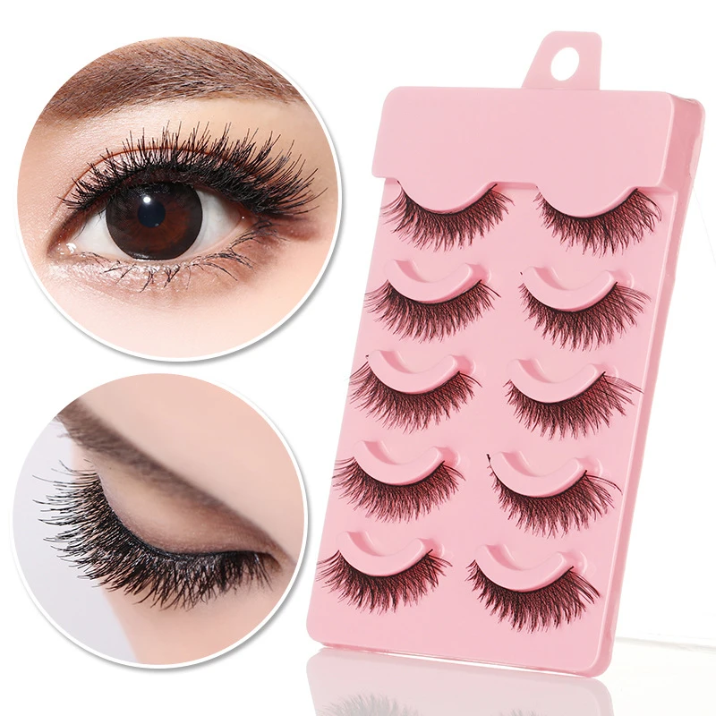 

5 Pairs Supernatural False Eyelashes Thick Curling Eye-tailed Long 100% Handmade Soft Cross Messy Fake Lashes Extension Tool