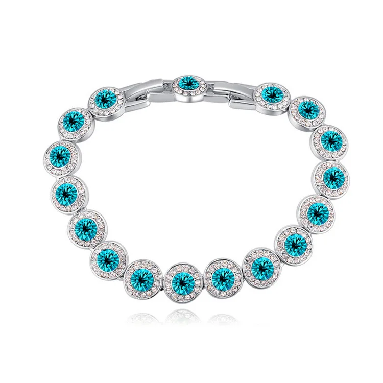 Malanda абсолютно новые модные круглые кристаллы от Swarovski браслеты серебристый циркониевый браслет для женщин Свадебные ювелирные изделия - Окраска металла: Blue zircon