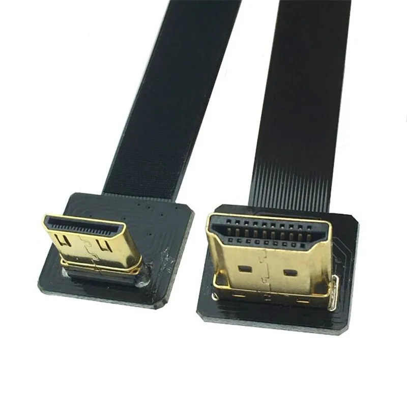 FPV HDMI тип A мужской 90 градусов вниз под углом к Mini C Мужской вверх HDTV FPC плоский
