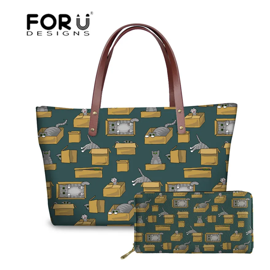 FORUDESIGNS/сумки с короткими ручками для женщин сумки принтом кошек женские на плечо
