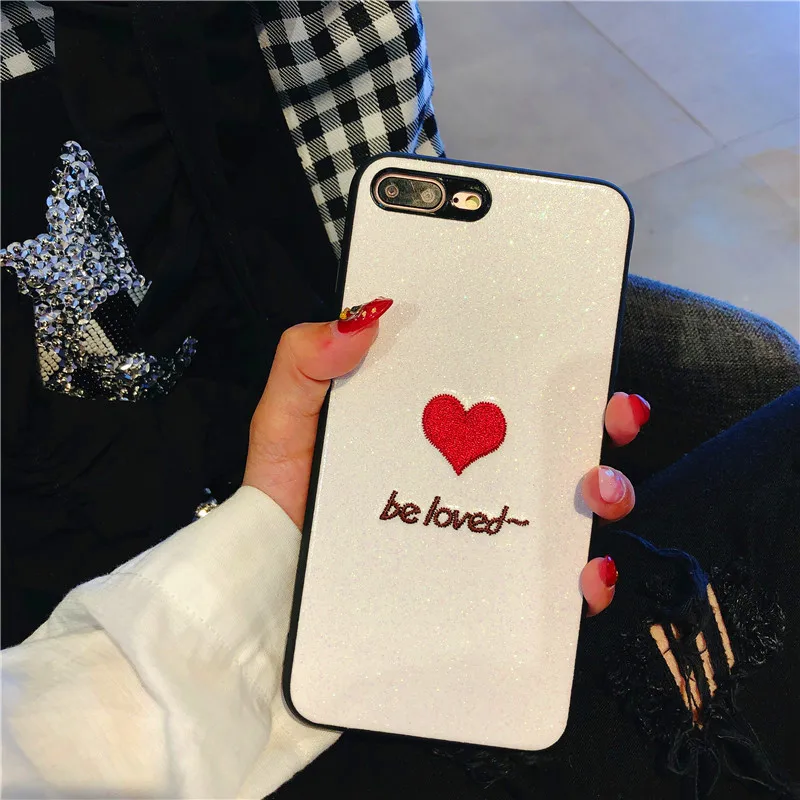 Чехол с вышивкой для iPhone XR XS MAX X 8 7 plus милый чехол сердечком и полной защитой 6 6s