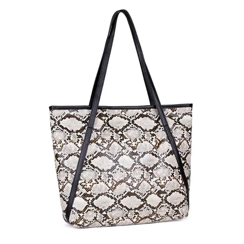 Ladies Fashion Female Big Snake Print Shoulder Handbags Women Large Capacity Top-handle Bags Casual Shopping PU Leather Totes