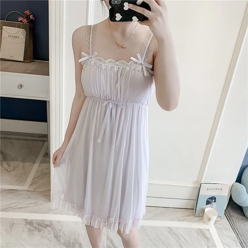 Lovely Retro Women Nightdress Lace Spaghetti Strap Princess Style Nightwear