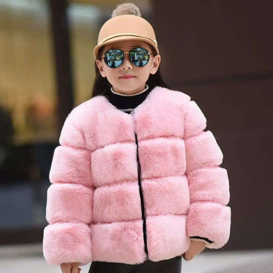 New Girl Fur Coat Winter Fashion Stitching Children Faux Jacket Thicker warm Parka Kids Outerwear Imitation rabbit Y08 | Детская одежда