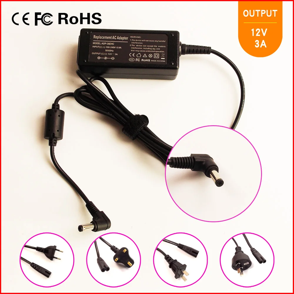 

12V 3A Laptop Ac Power Adapter Charger for ASUS Eee PC 701 701SDX REV02 900 901 902 904 1000 900A 900SD 900HA 900HD 904HD 904HA