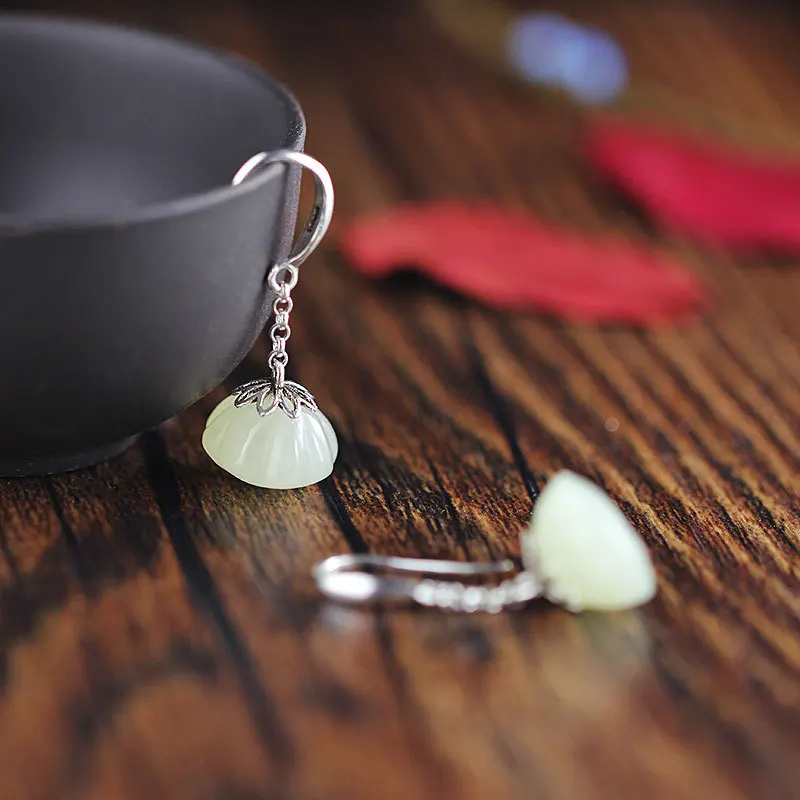 Женские серьги из серебра 100% пробы с нефритом | Украшения и аксессуары