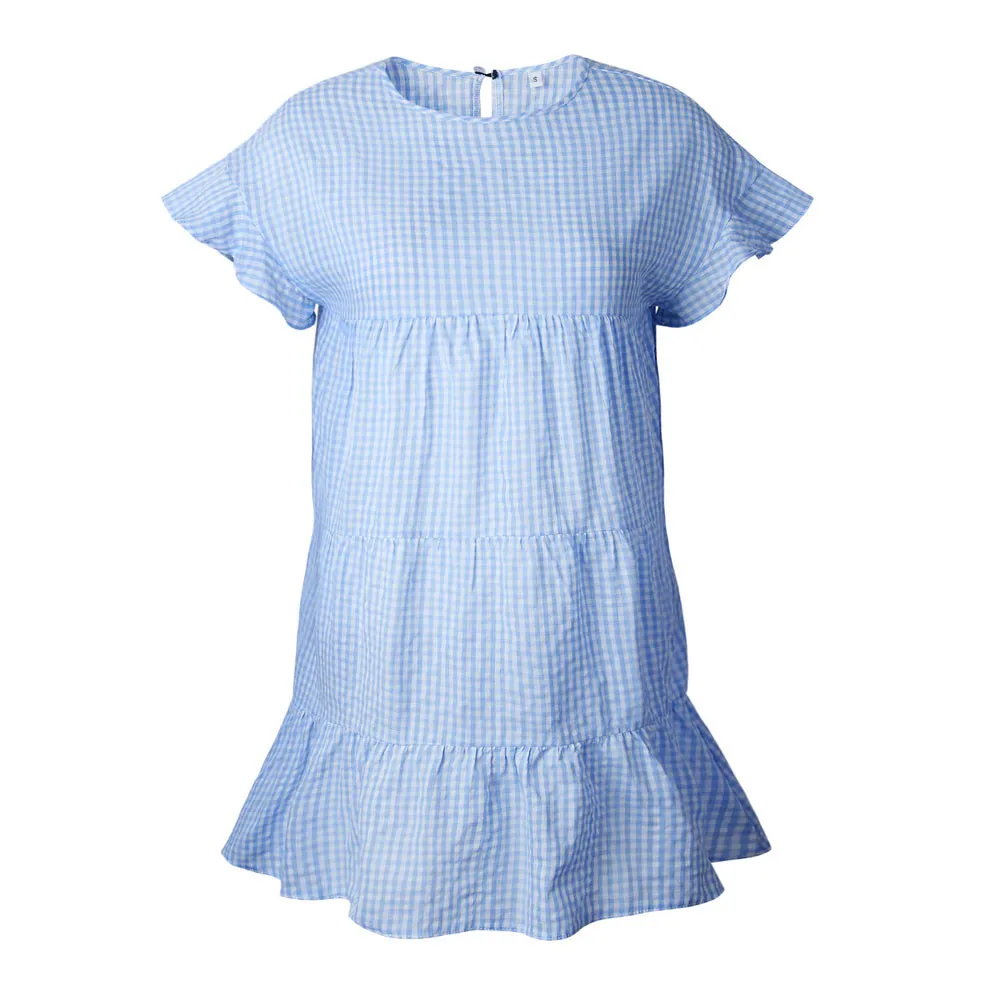2019 Fashion Women Dress Generous Ladies Plaid Printing Round Neck Short Sleeve Elegant Summer Mini Party A# | Женская одежда