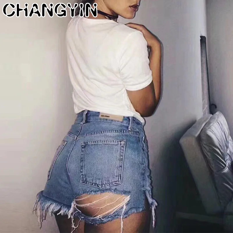 CHANGYIN Ретро Высокая талия Дамы Джинсовые шорты 2018 Европейский Стиль Новая мода Slim
