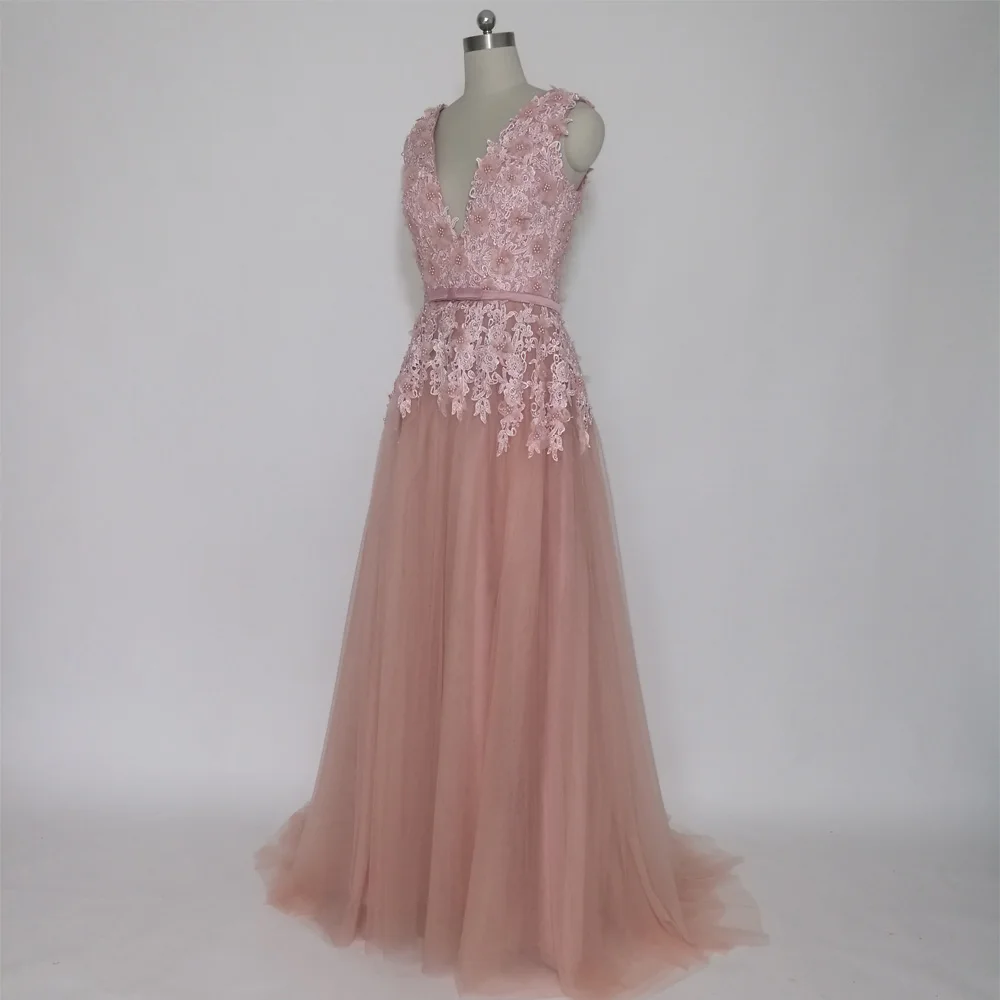 JIERUIZE пыльное розовое винтажное кружевное длинное вечернее платье с аппликацией