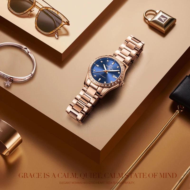 2018 CARNIVAL Rose Gold Crystal Steel Women Watch TopBrand Luxury Fashion Waterproof Luminous Butterfly Buckle relogio feminino | Наручные